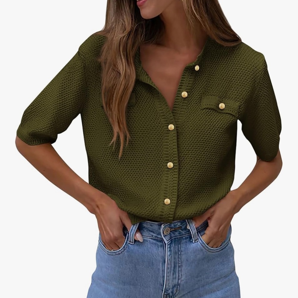 Olive Button-Up Women's Top